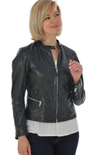 Women's black lambskin leather jacket - Image n°5