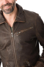 Shirt collar jacket in aged effect lambskin - Image n°9