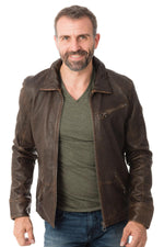 Shirt collar jacket in aged effect lambskin - Image n°5