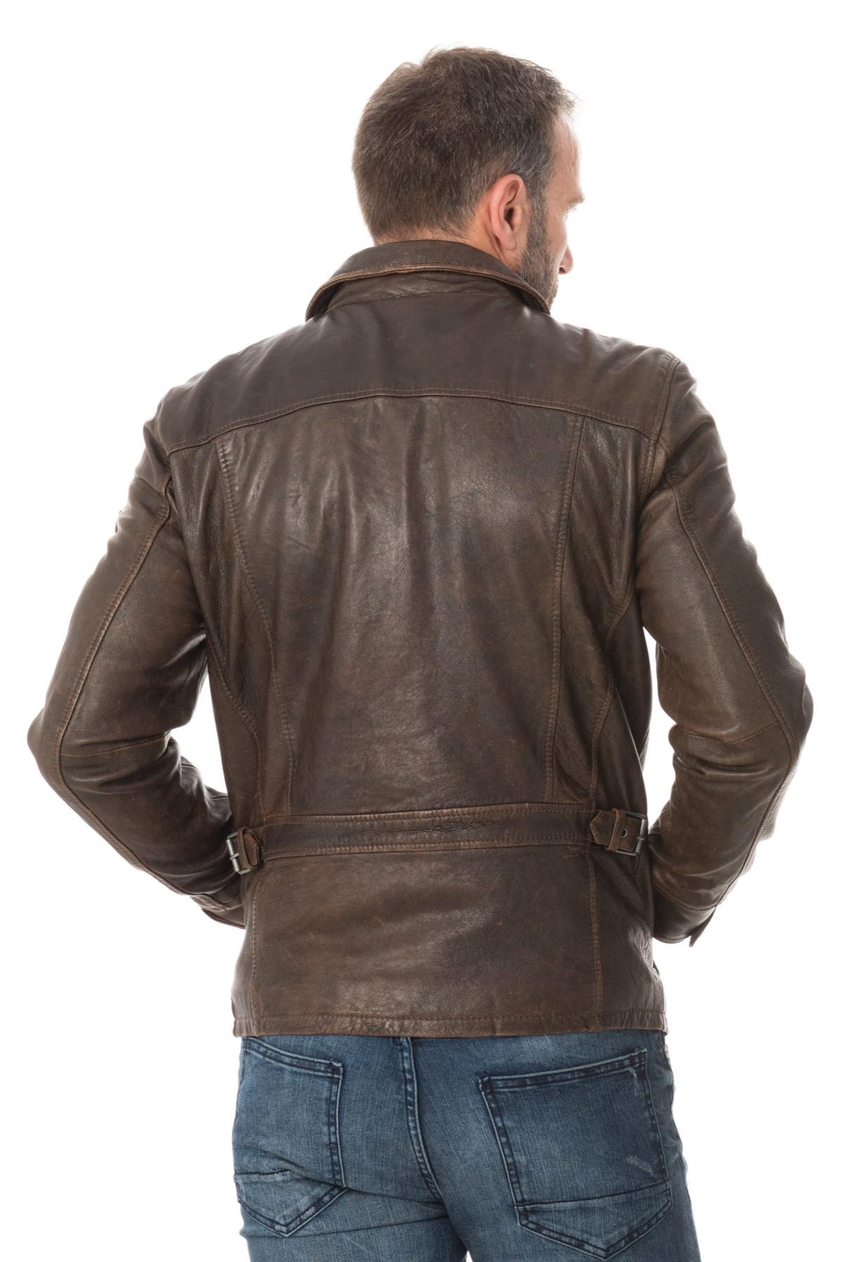 Shirt collar jacket in aged effect lambskin - Image n°8