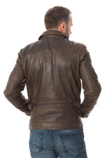 Shirt collar jacket in aged effect lambskin - Image n°8