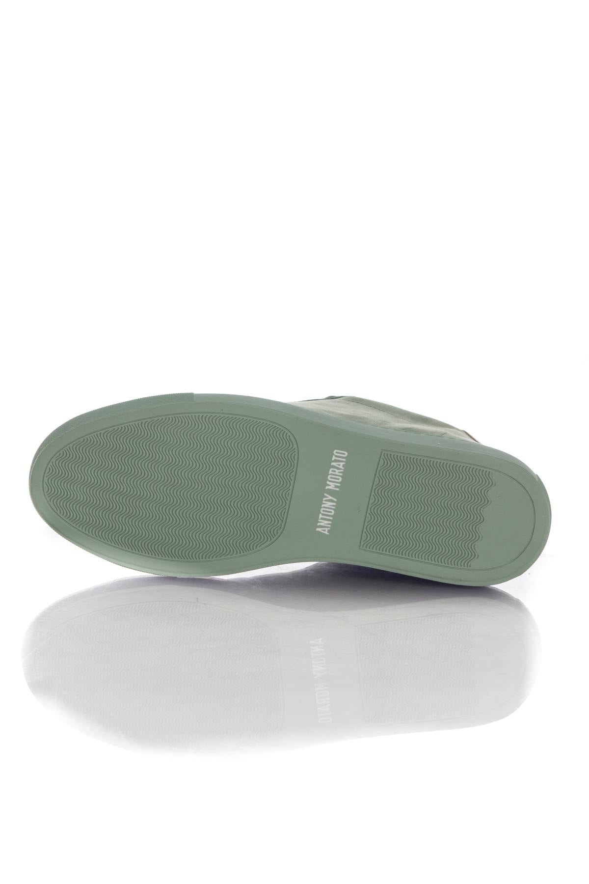 Green velvet-look leather sneakers - Image n°4