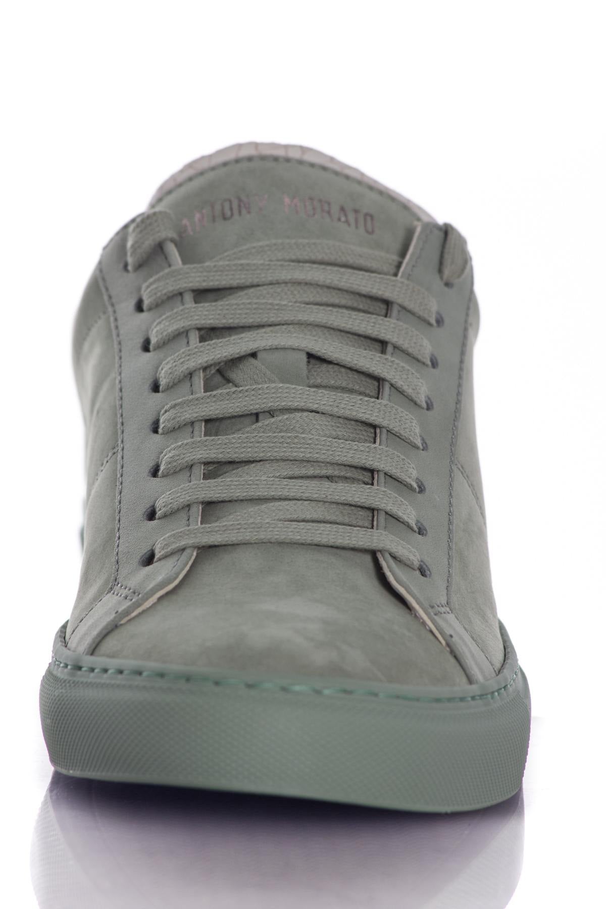Green velvet-look leather sneakers - Image n°5