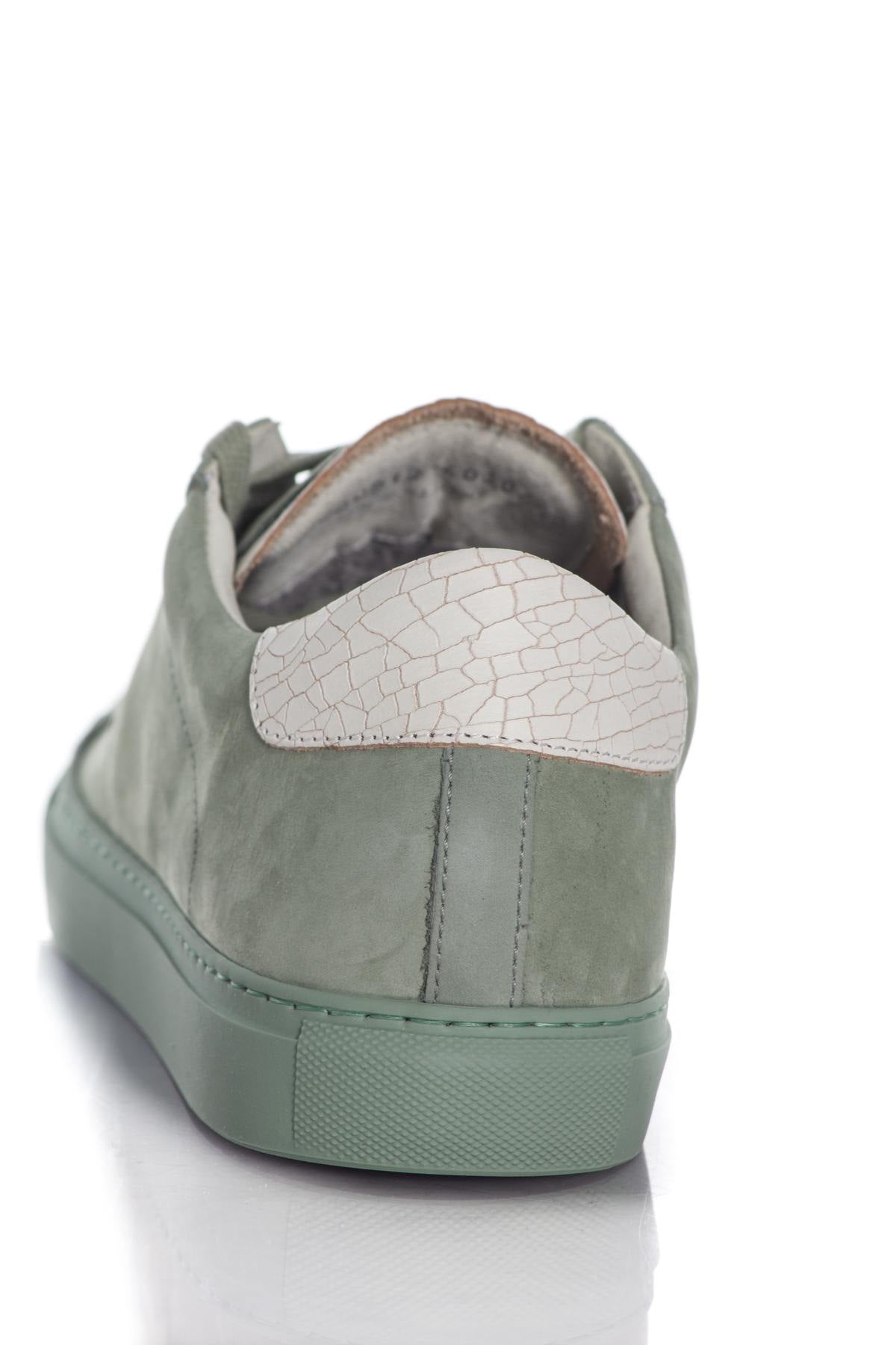 Green velvet-look leather sneakers - Image n°6