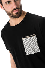 Antony Morato men's black t-shirt with striped pocket - Image n°4