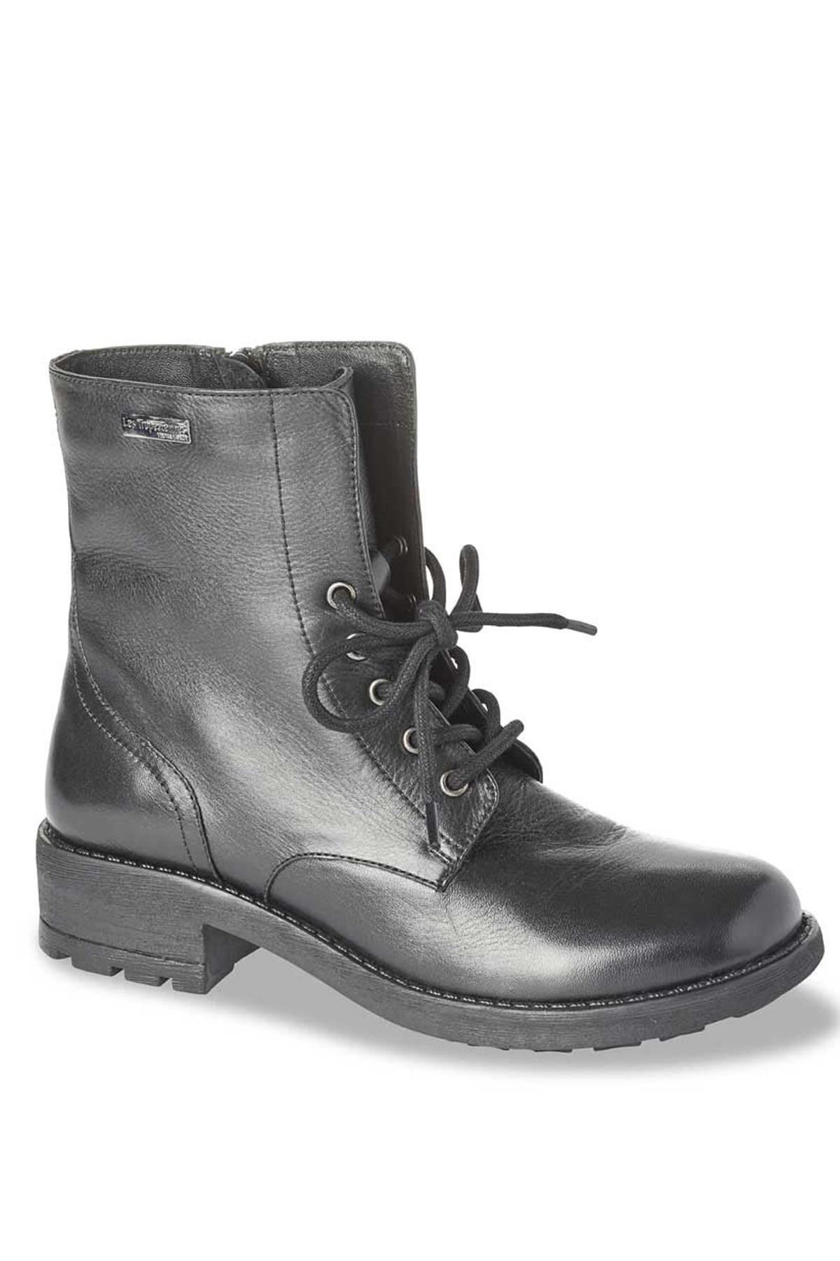 Women's lace-up boots in black leather - Image n°1