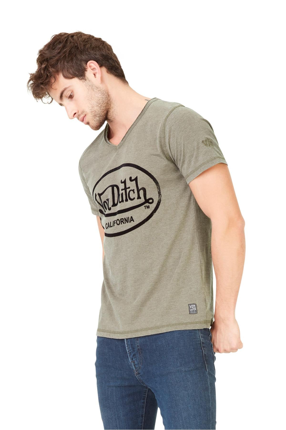 Khaki V-neck t-shirt - Image n°4