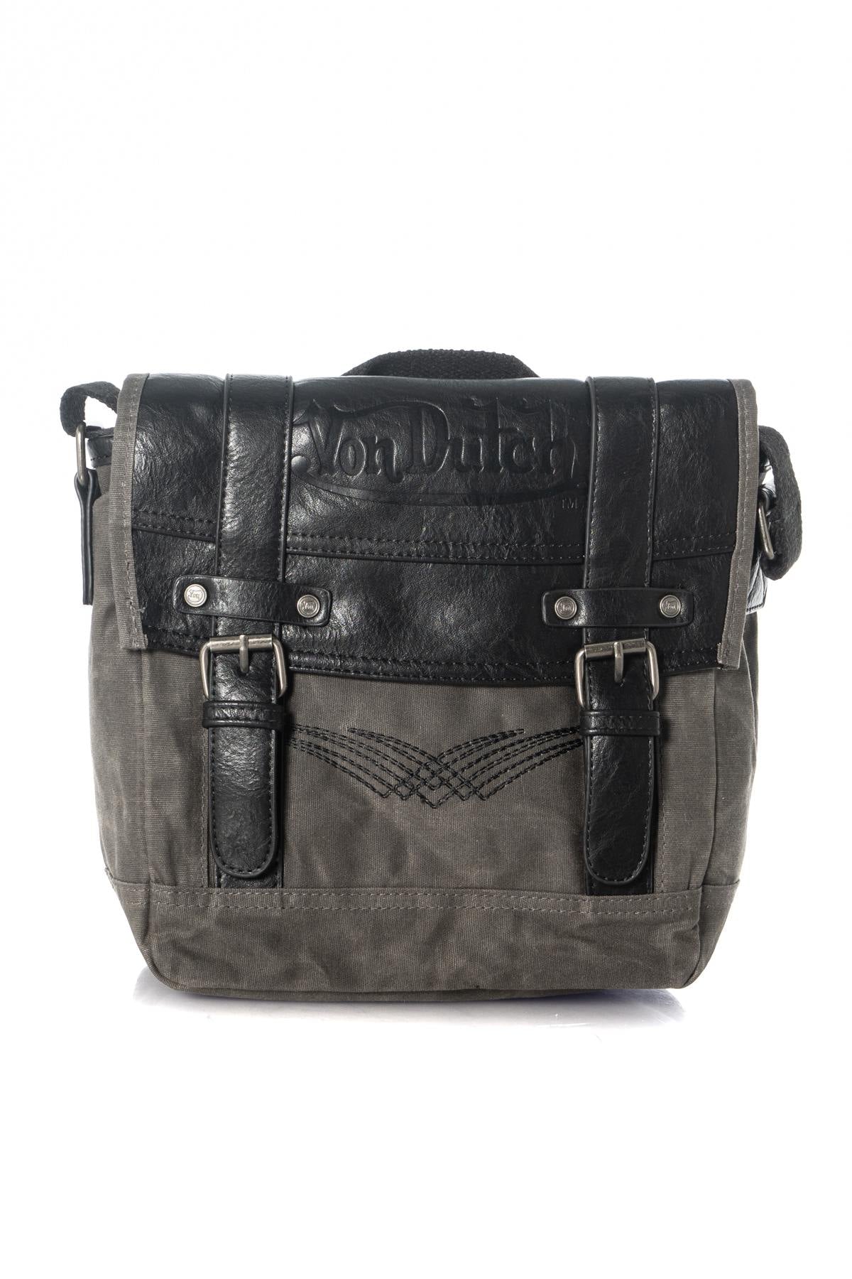 Gray and black bi-material shoulder bag - Image n°1
