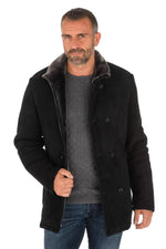 Black men's shearling peacoat - Image n°3
