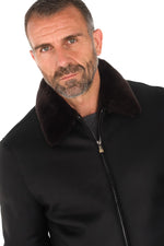 Men's navy blue shearling aviator - Image n°3