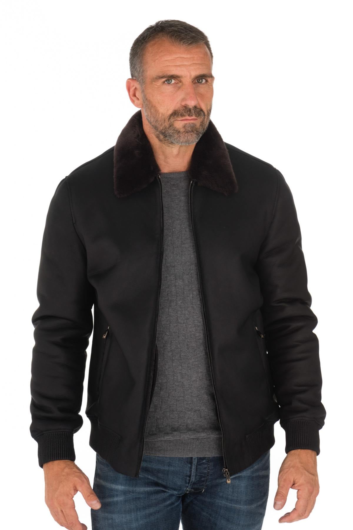 Men's navy blue shearling aviator - Image n°4