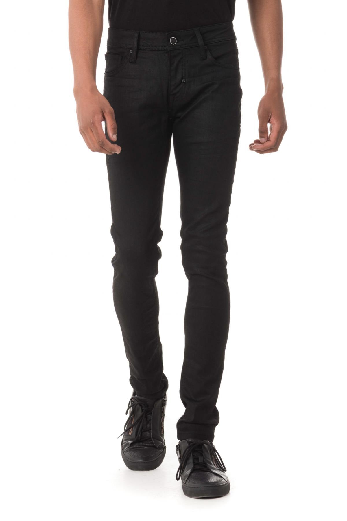 Men's black coated skinny fit jeans - Image n°4