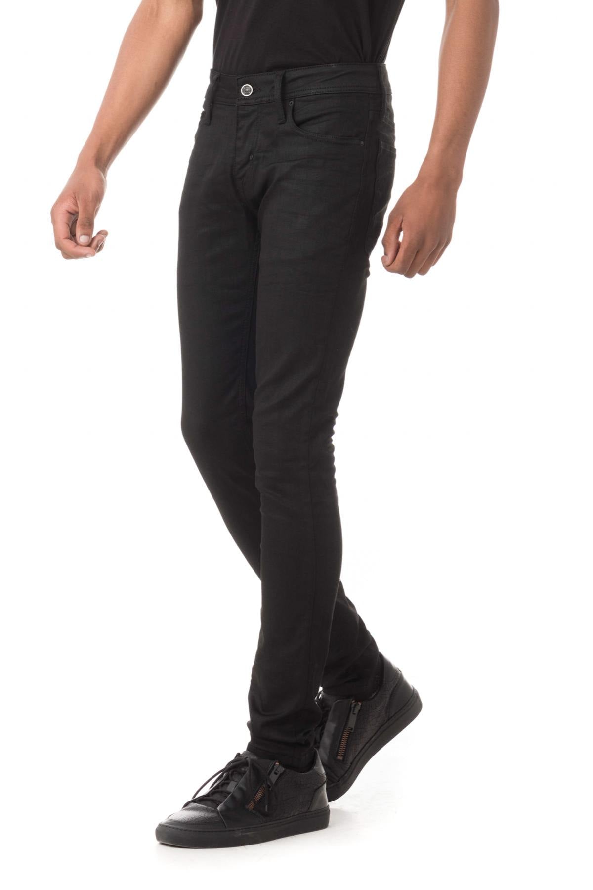 Men's black coated skinny fit jeans - Image n°1