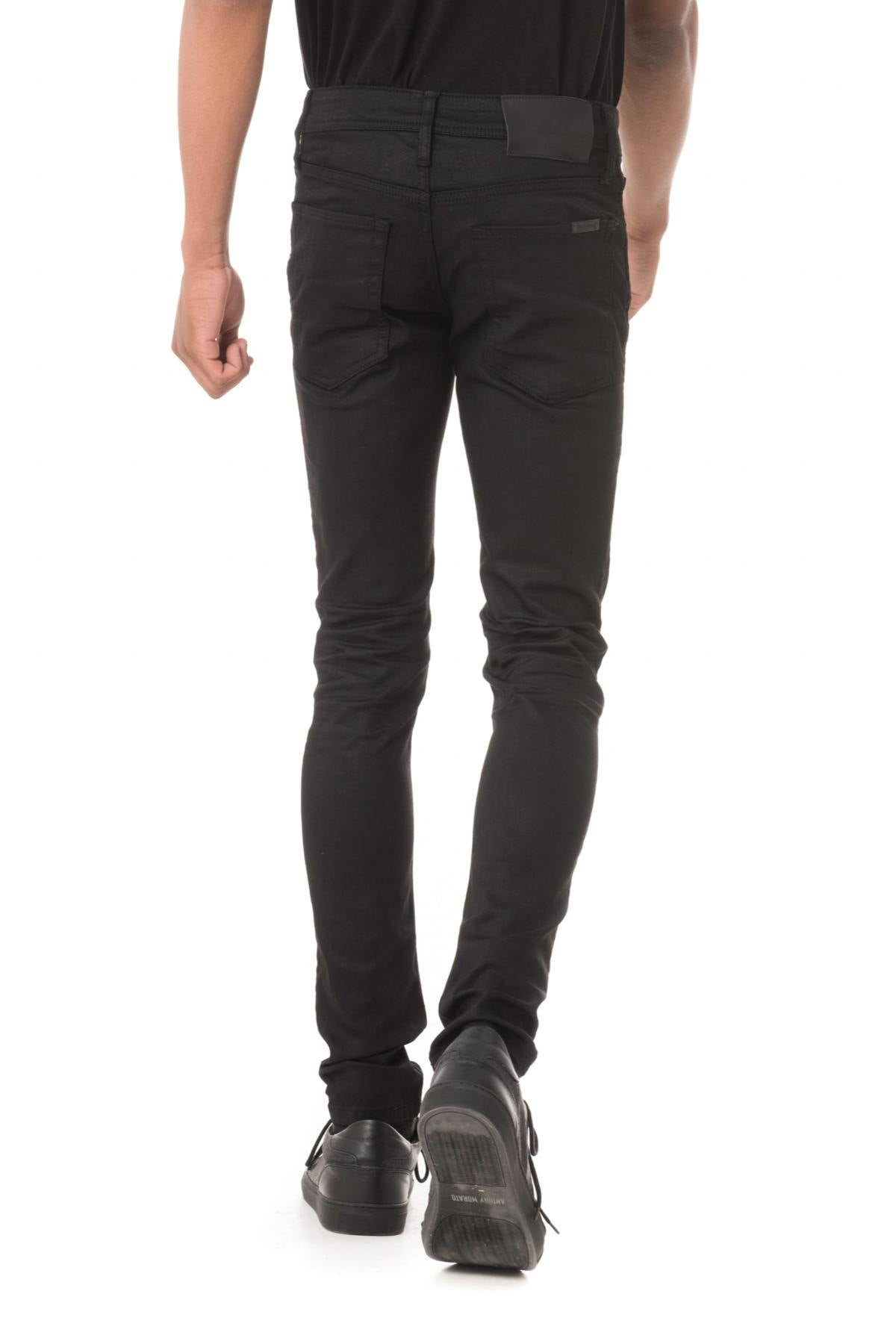 Men's black coated skinny fit jeans - Image n°5