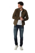 Khaki goatskin leather jacket - Image n°2