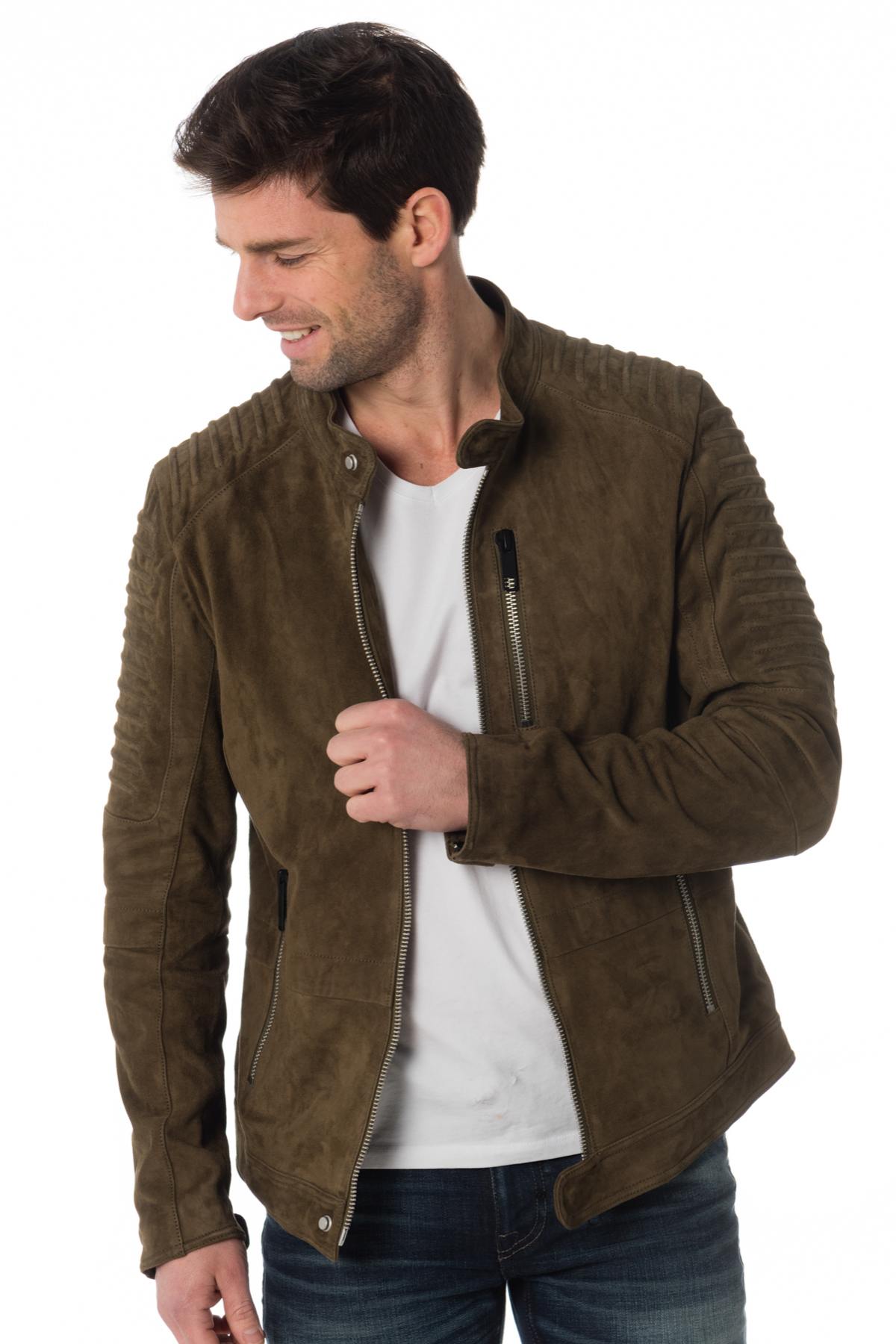 Khaki goatskin leather jacket - Image n°3