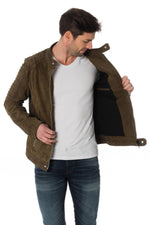 Khaki goatskin leather jacket - Image n°4