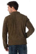 Khaki goatskin leather jacket - Image n°5