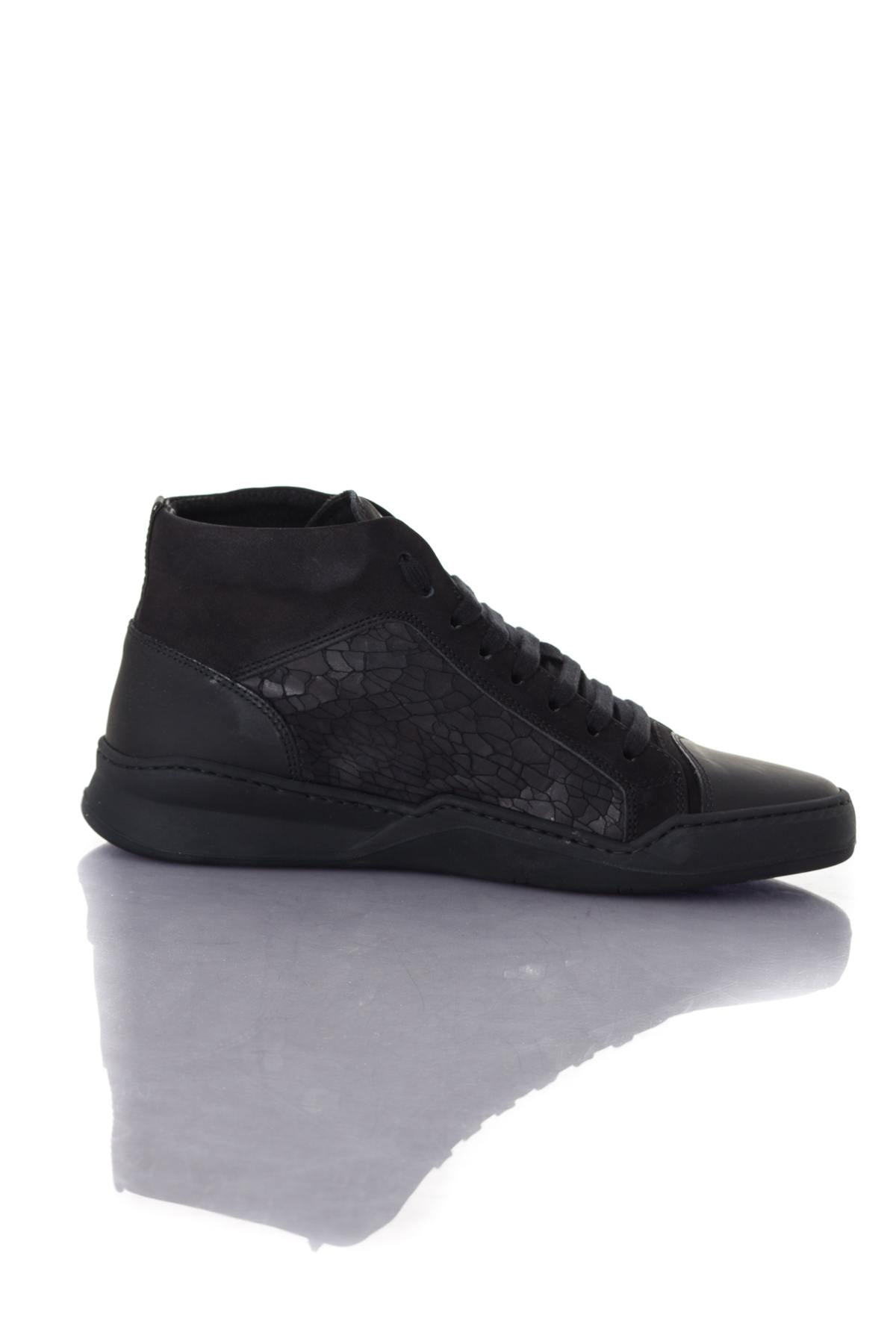 Black leather high top sneakers - Image n°2