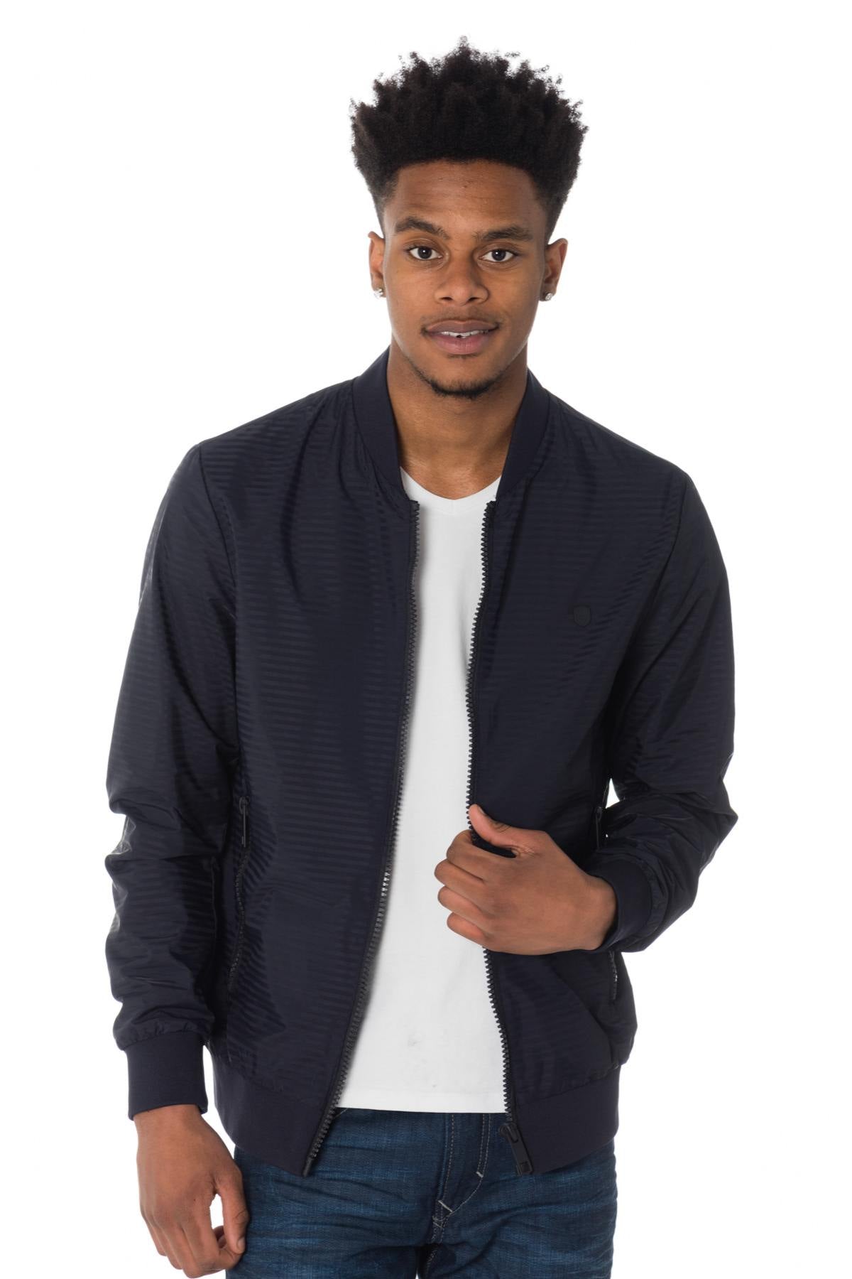  Men's navy blue striped jacket - Image n°3