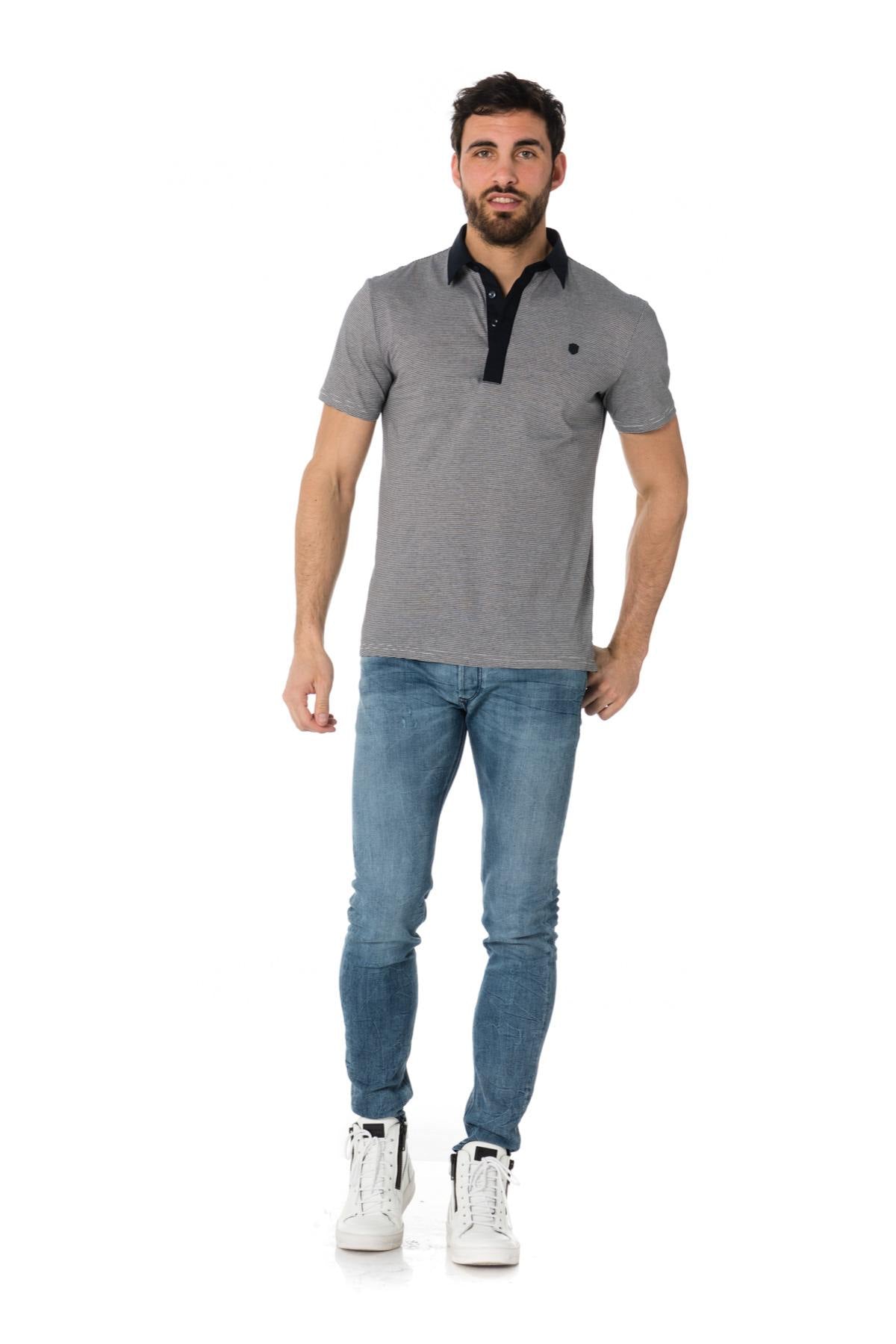 Antony Morato dark blue striped polo shirt - Image n°2