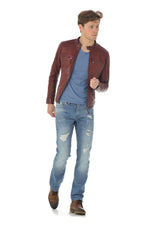 Very trendy burgundy leather jacket - Image n°2