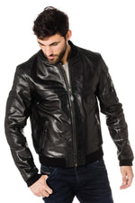Black buffalo leather bomber jacket - Image n°1