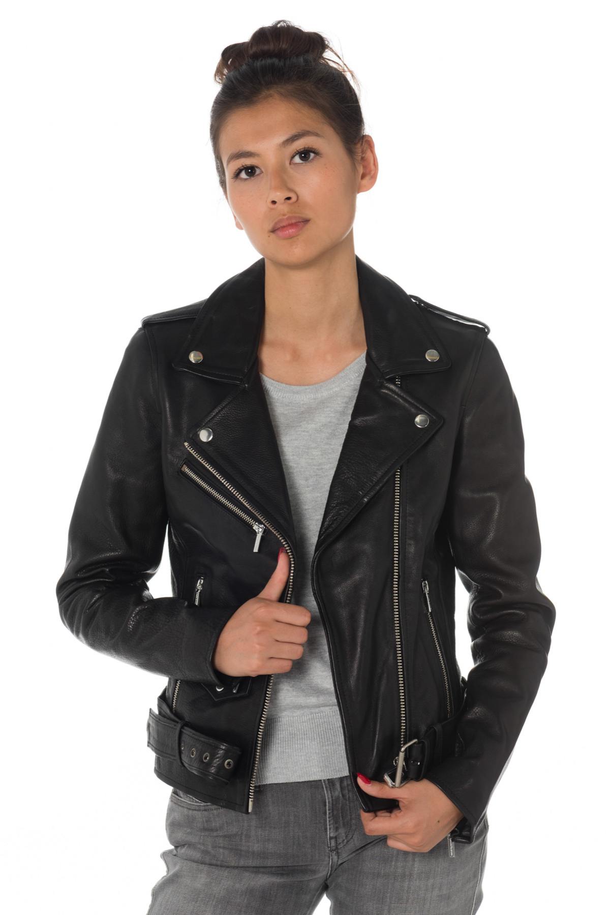 Women's perfecto in black cowhide leather Rose Garden - Image n°3
