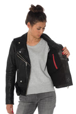 Women's perfecto in black cowhide leather Rose Garden - Image n°5