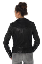 Women's perfecto in black cowhide leather Rose Garden - Image n°6