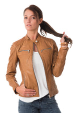 Women's lambskin biker collar jacket - Image n°1