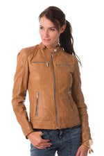 Women's lambskin biker collar jacket - Image n°3