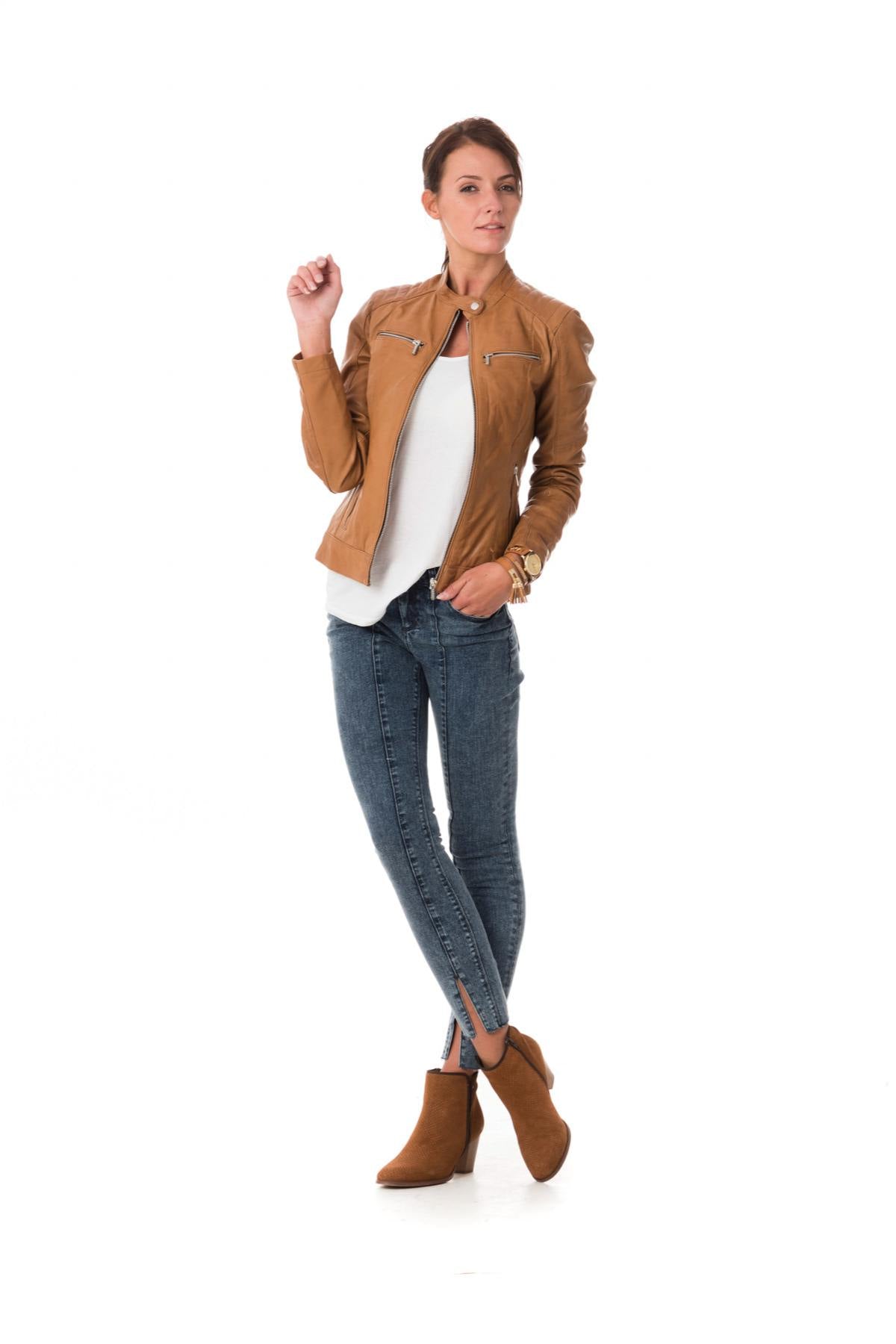 Women's lambskin biker collar jacket - Image n°2