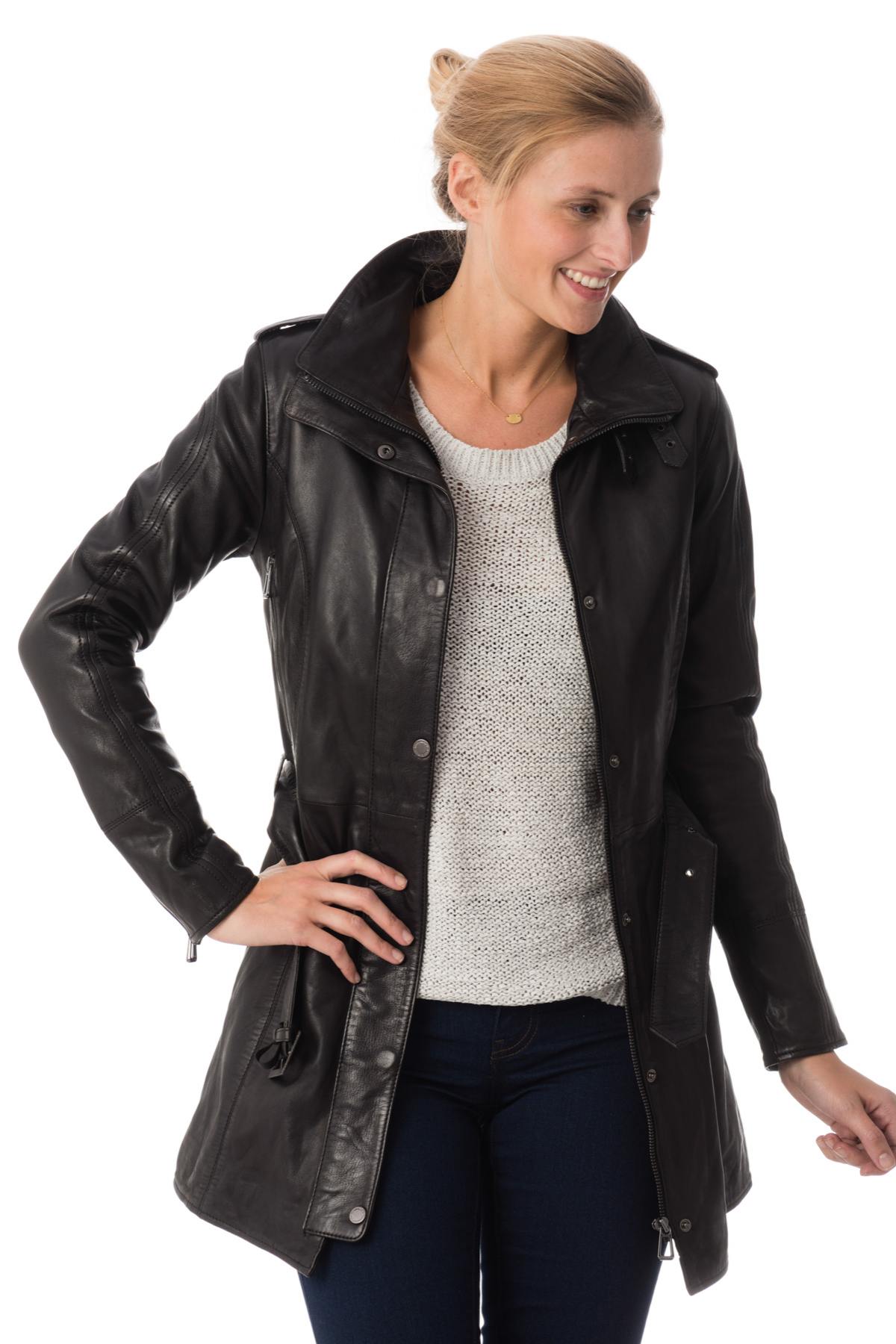 rose garden women's jacket in black lambskin - Image n°1