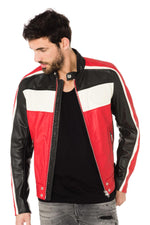 Black, red and white biker jacket - Image n°1