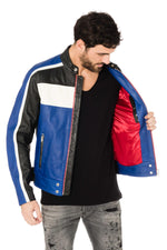 Diesel tricolor biker blue jacket - Image n°5