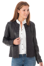 Enato women's leather jacket in navy color - Image n°3