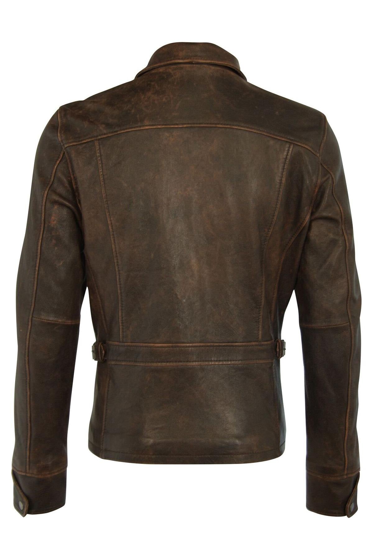 Shirt collar jacket in aged effect lambskin - Image n°4