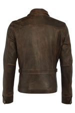 Shirt collar jacket in aged effect lambskin - Image n°4