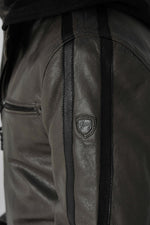 Olive-colored leather jacket with hood - Image n°7
