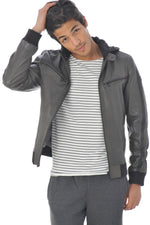 Olive-colored leather jacket with hood - Image n°3