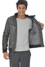 Olive-colored leather jacket with hood - Image n°6