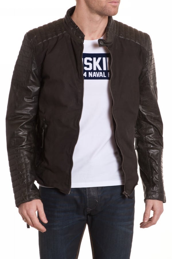 Men's anthracite-colored leather jacket - Image n°1