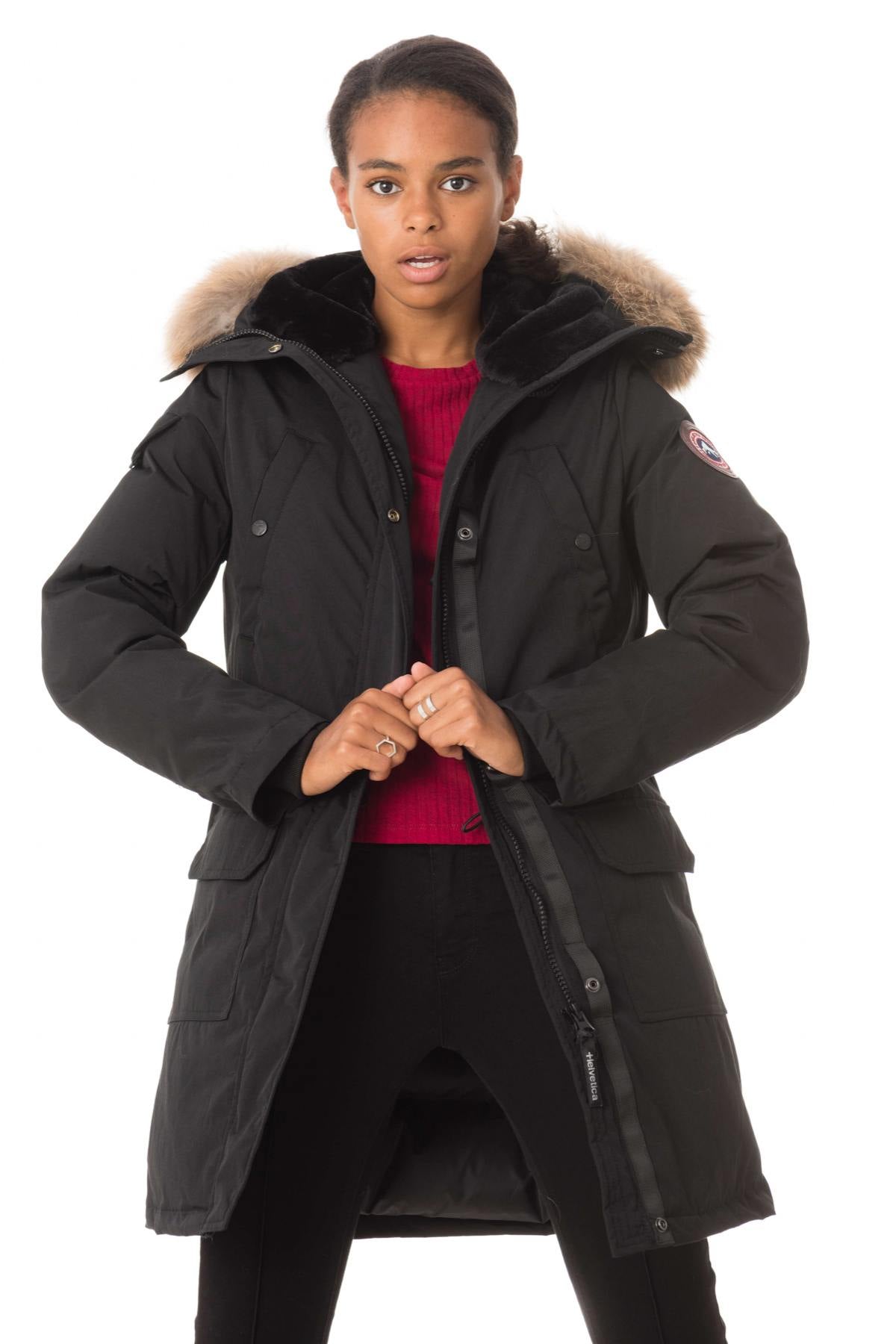 Canada look black women's parka with fur - Image n°1