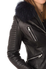 Lambskin leather jacket with multicolored raccoon fur - Image n°7