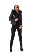 Lambskin leather jacket with multicolored raccoon fur - Image n°2