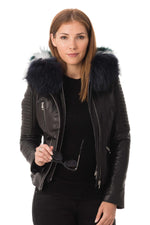 Lambskin leather jacket with multicolored raccoon fur - Image n°3