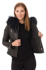 Lambskin leather jacket with multicolored raccoon fur - Image n°4