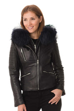 Lambskin leather jacket with multicolored raccoon fur - Image n°5