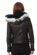 Lambskin leather jacket with multicolored raccoon fur - Image n°6